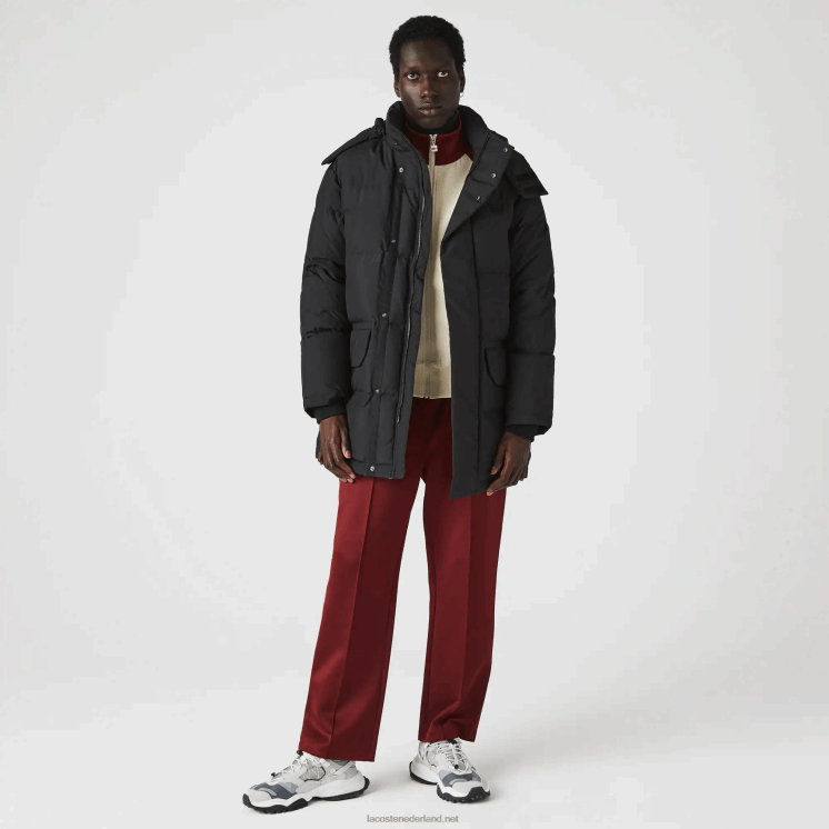 Lacoste afneembare capuchon lange puffer jas 0828H1317 zwart 031 Heren