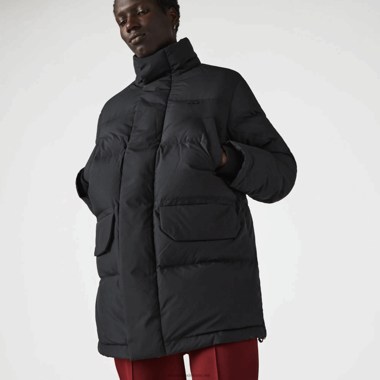 Lacoste afneembare capuchon lange puffer jas 0828H1317 zwart 031 Heren