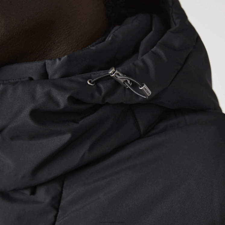 Lacoste afneembare capuchon lange puffer jas 0828H1317 zwart 031 Heren