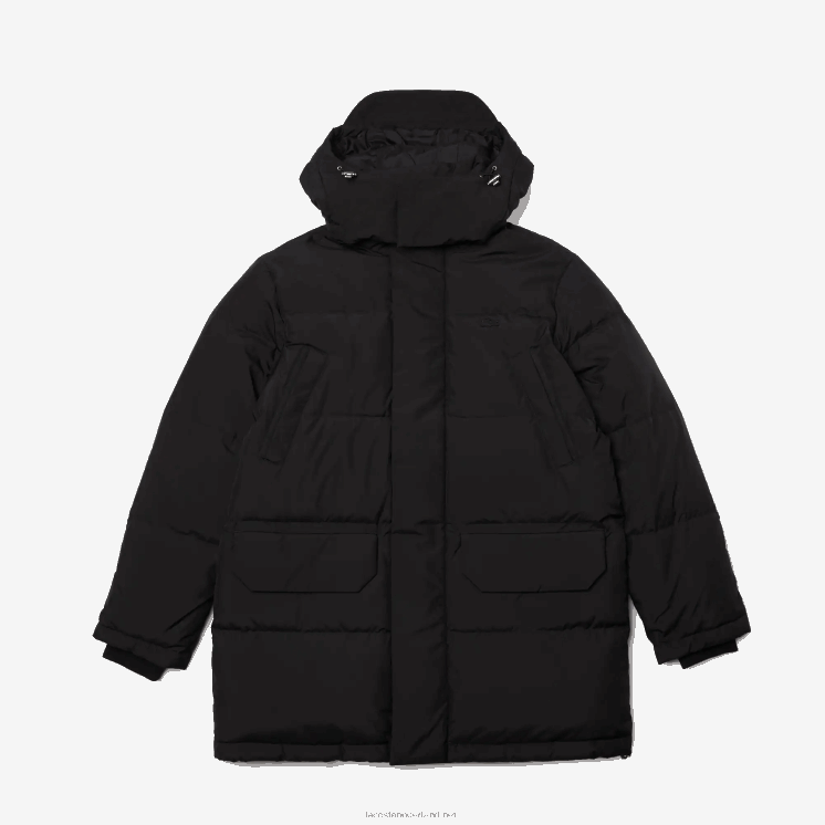 Lacoste afneembare capuchon lange puffer jas 0828H1317 zwart 031 Heren