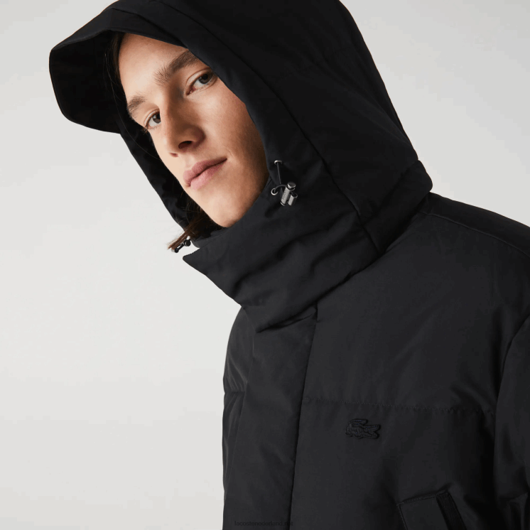 Lacoste afneembare capuchon lange puffer jas 0828H1317 zwart 031 Heren