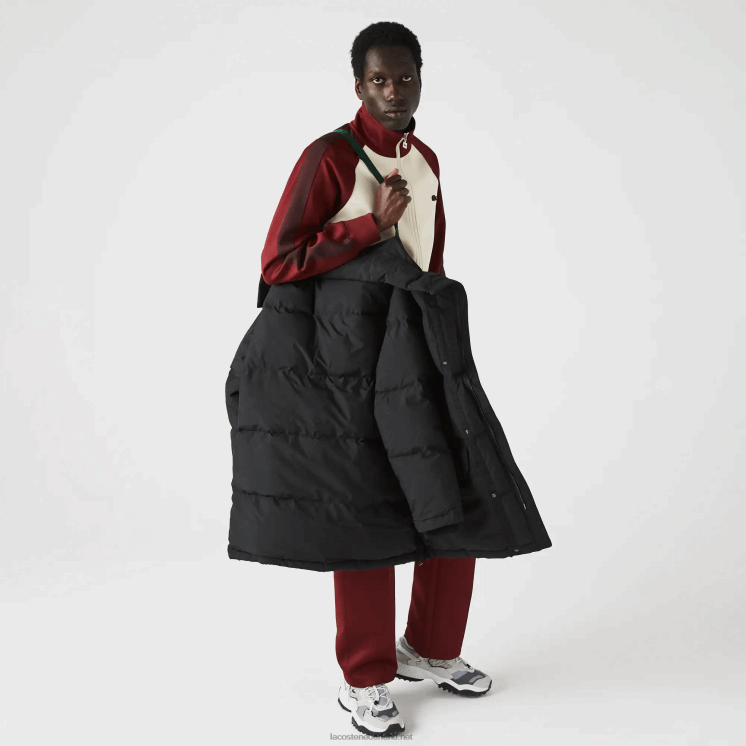 Lacoste afneembare capuchon lange puffer jas 0828H1317 zwart 031 Heren