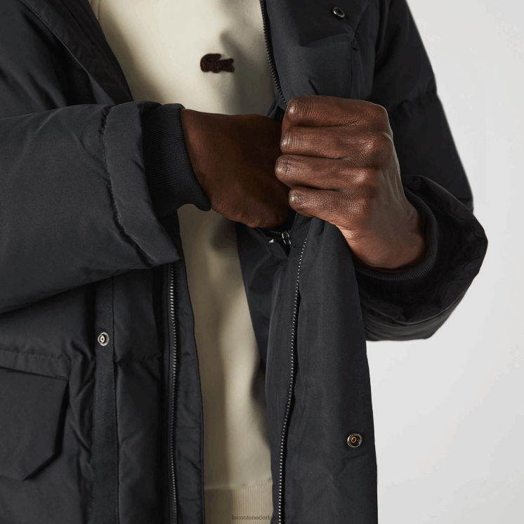 Lacoste afneembare capuchon lange puffer jas 0828H1317 zwart 031 Heren
