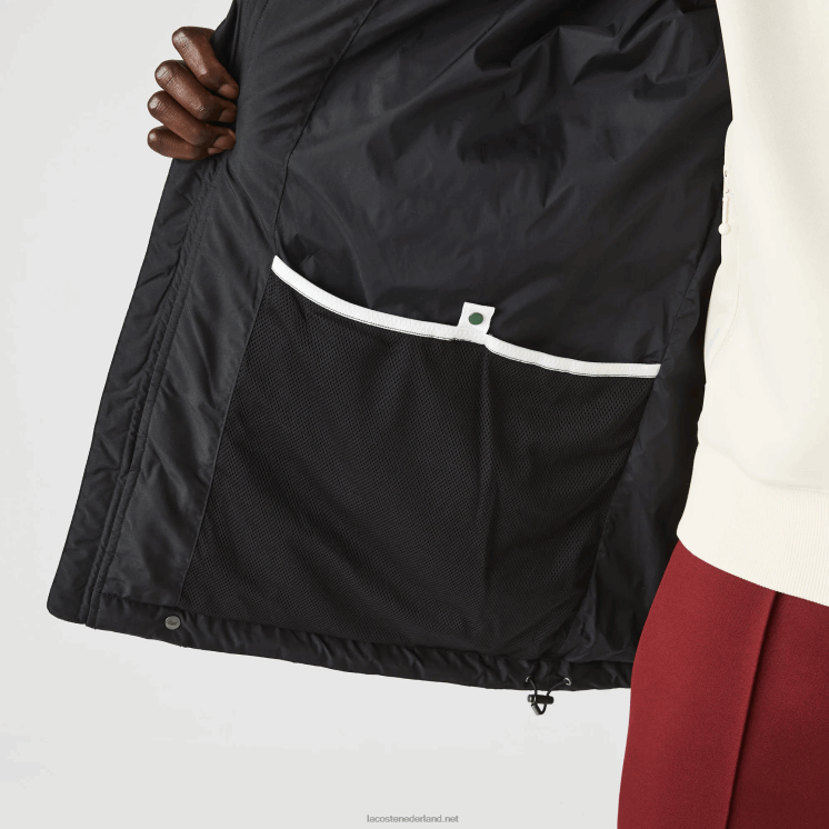 Lacoste afneembare capuchon lange puffer jas 0828H1317 zwart 031 Heren