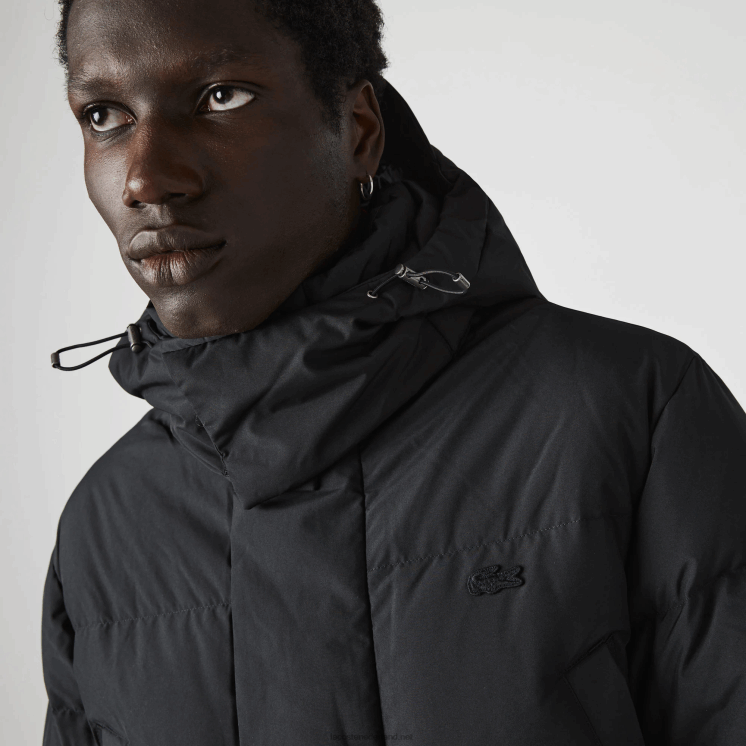 Lacoste afneembare capuchon lange puffer jas 0828H1317 zwart 031 Heren