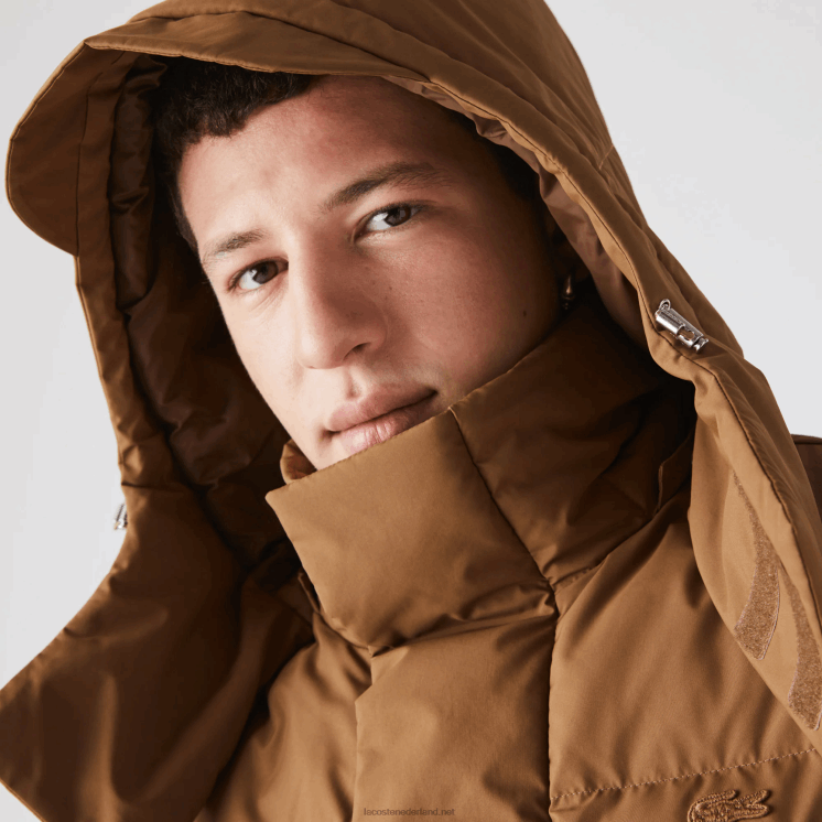 Lacoste afneembare capuchon lange puffer jas 0828H1318 bruin z0w Heren