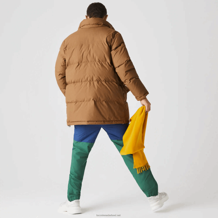 Lacoste afneembare capuchon lange puffer jas 0828H1318 bruin z0w Heren