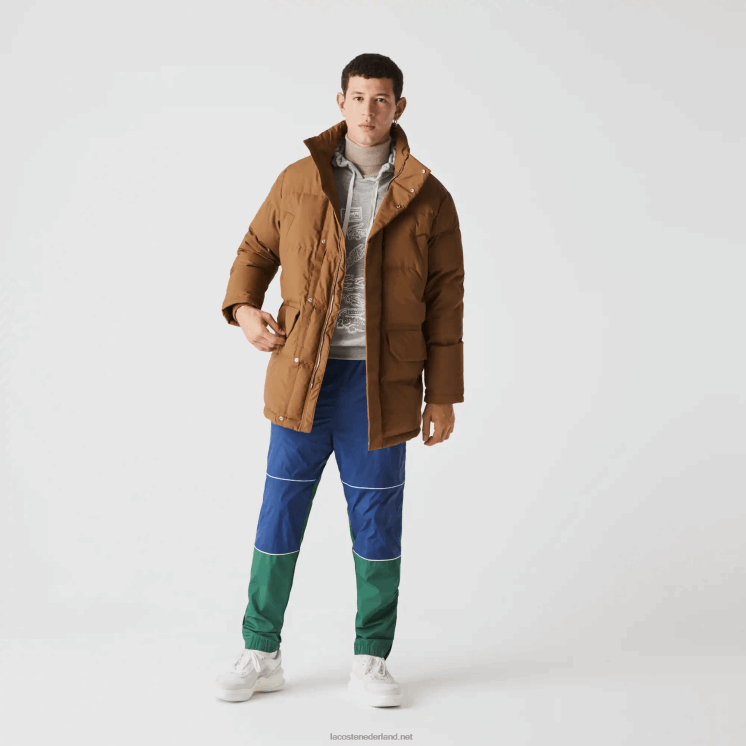 Lacoste afneembare capuchon lange puffer jas 0828H1318 bruin z0w Heren
