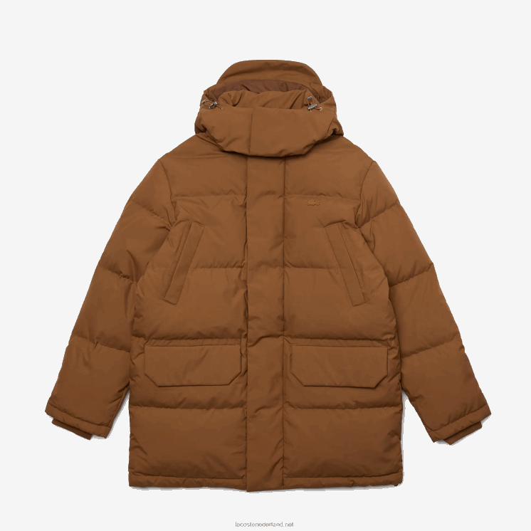 Lacoste afneembare capuchon lange puffer jas 0828H1318 bruin z0w Heren