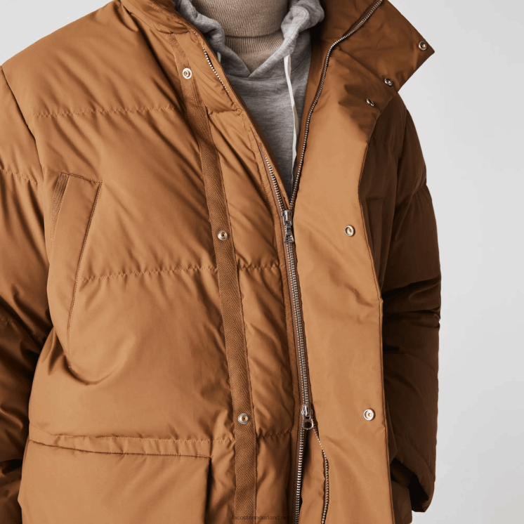 Lacoste afneembare capuchon lange puffer jas 0828H1318 bruin z0w Heren