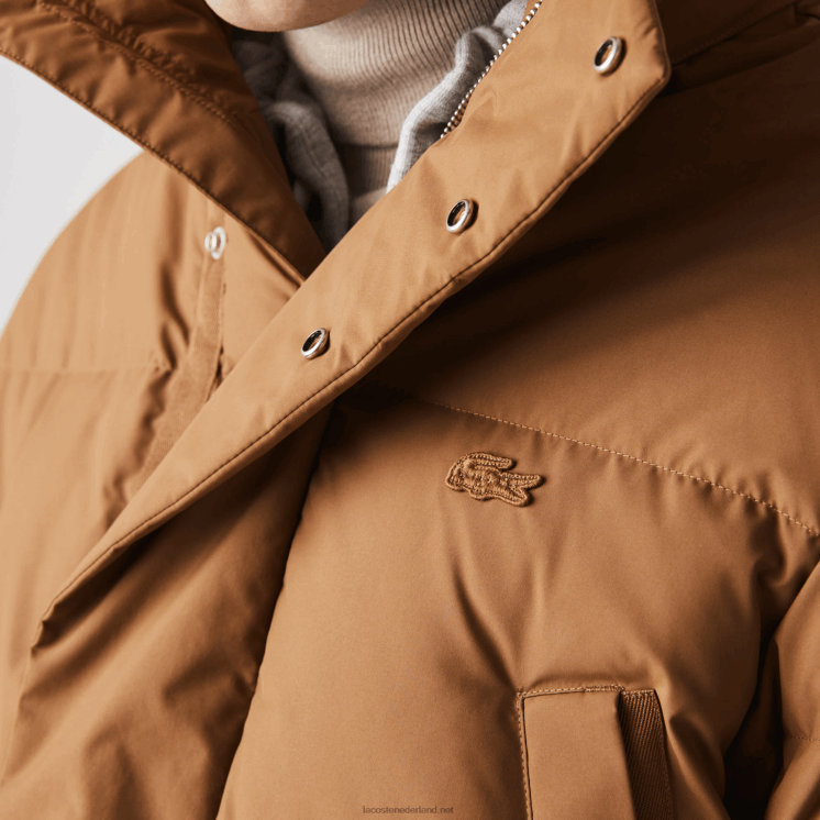 Lacoste afneembare capuchon lange puffer jas 0828H1318 bruin z0w Heren