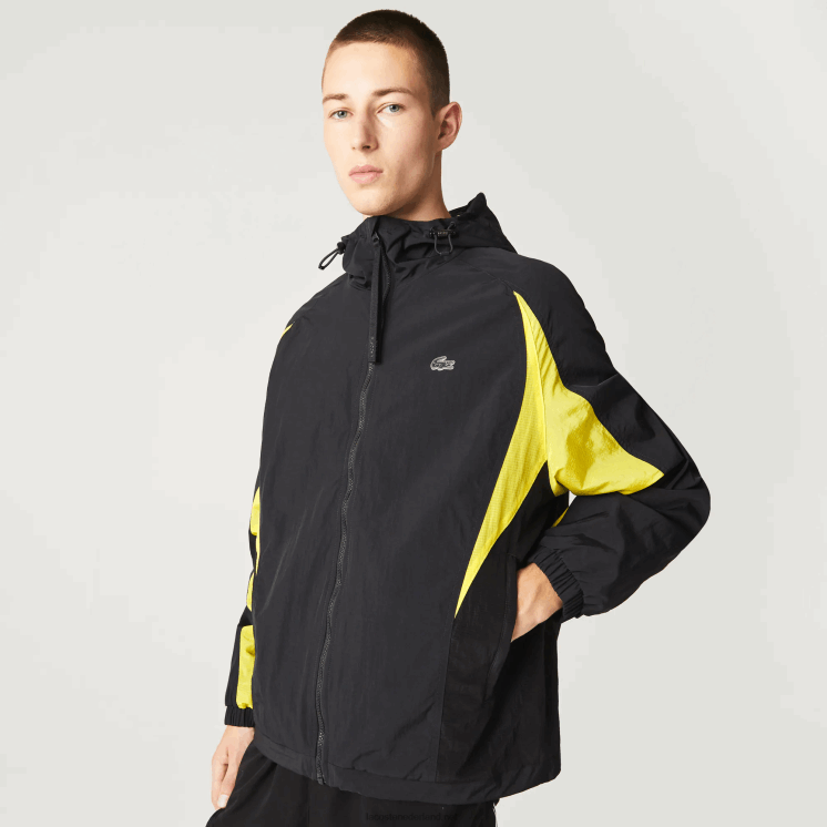 Lacoste erfgoed nylon jack met kleurvlakken 0828H1238 zwart geel tj6 Heren