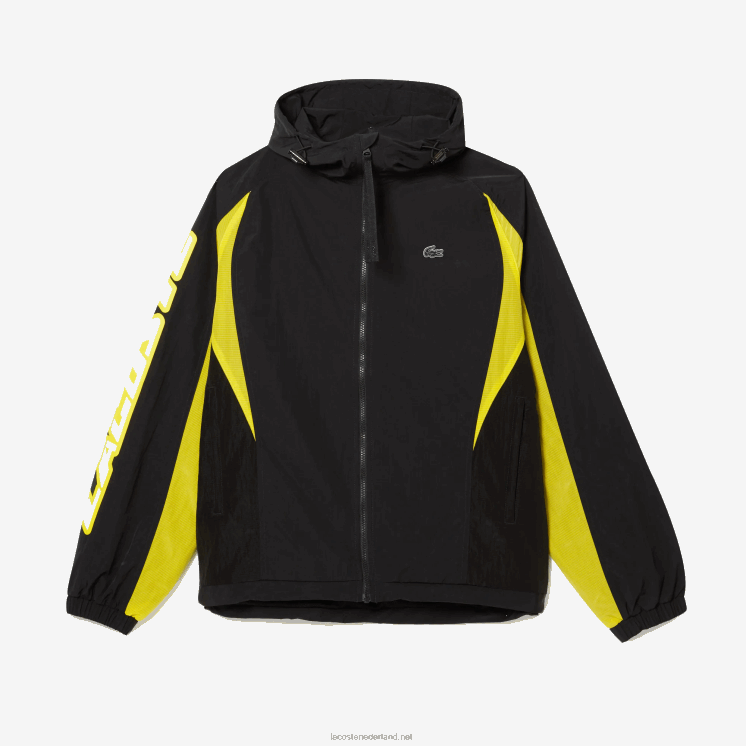 Lacoste erfgoed nylon jack met kleurvlakken 0828H1238 zwart geel tj6 Heren