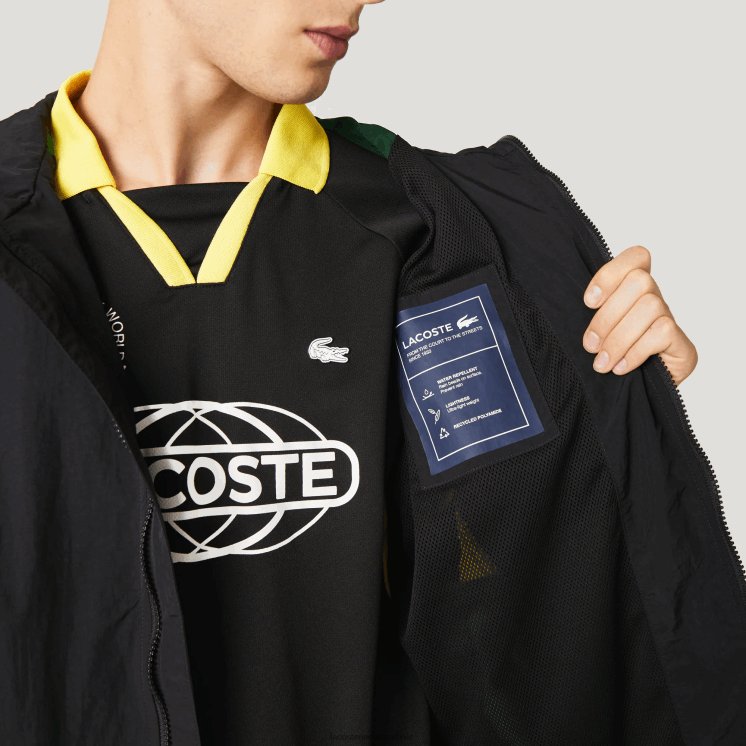 Lacoste erfgoed nylon jack met kleurvlakken 0828H1238 zwart geel tj6 Heren