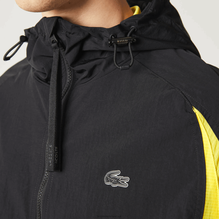 Lacoste erfgoed nylon jack met kleurvlakken 0828H1238 zwart geel tj6 Heren