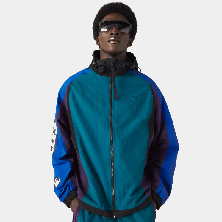 Lacoste erfgoed nylon jack met kleurvlakken 0828H1239 groen blauw paars zwart tr4 Heren
