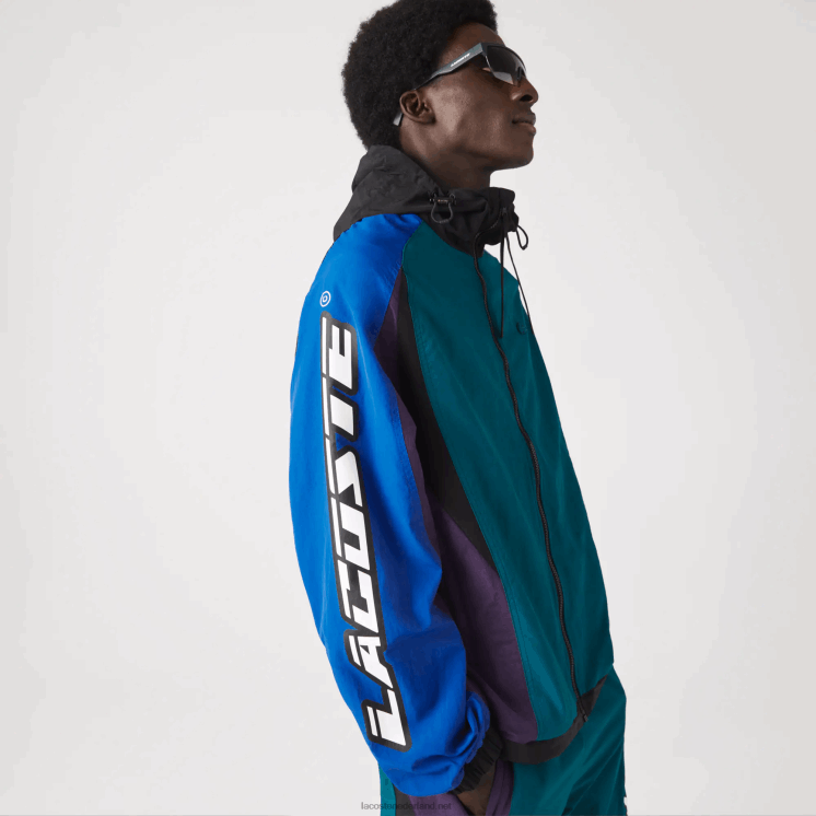 Lacoste erfgoed nylon jack met kleurvlakken 0828H1239 groen blauw paars zwart tr4 Heren