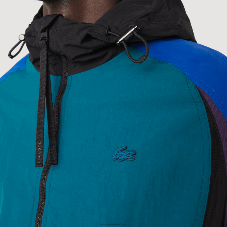 Lacoste erfgoed nylon jack met kleurvlakken 0828H1239 groen blauw paars zwart tr4 Heren