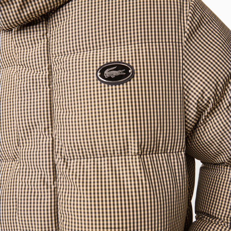 Lacoste geruit gewatteerd jack van waterafstotende keperstof met print 0828H399 beige marine kaki groen 87e Heren