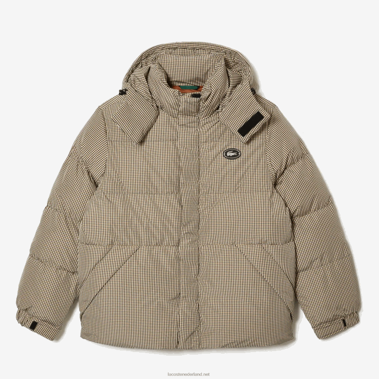 Lacoste geruit gewatteerd jack van waterafstotende keperstof met print 0828H399 beige marine kaki groen 87e Heren