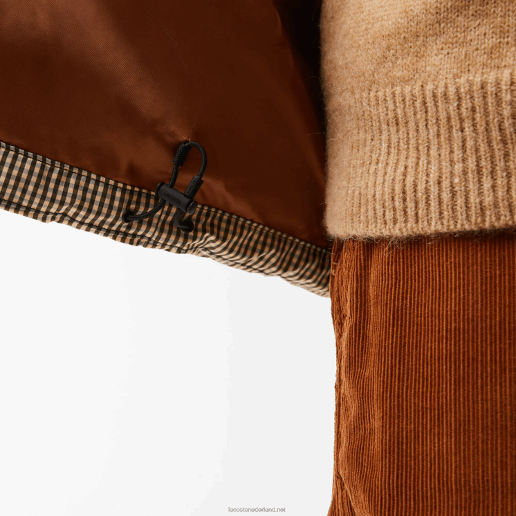 Lacoste geruit gewatteerd jack van waterafstotende keperstof met print 0828H399 beige marine kaki groen 87e Heren