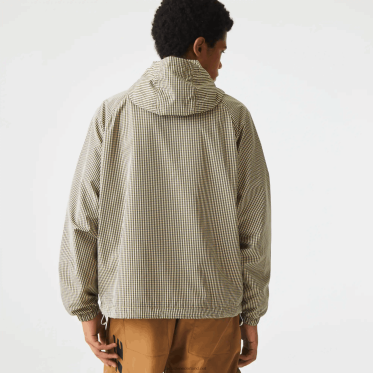Lacoste geruit jack van keperstof met capuchon 0828H1232 beige marine wit kaki groen 87e Heren