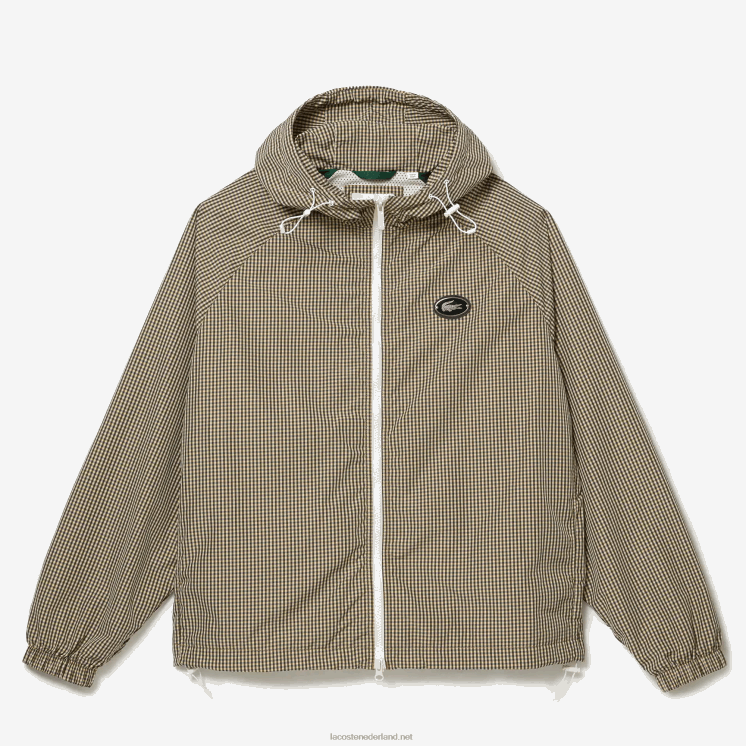 Lacoste geruit jack van keperstof met capuchon 0828H1232 beige marine wit kaki groen 87e Heren
