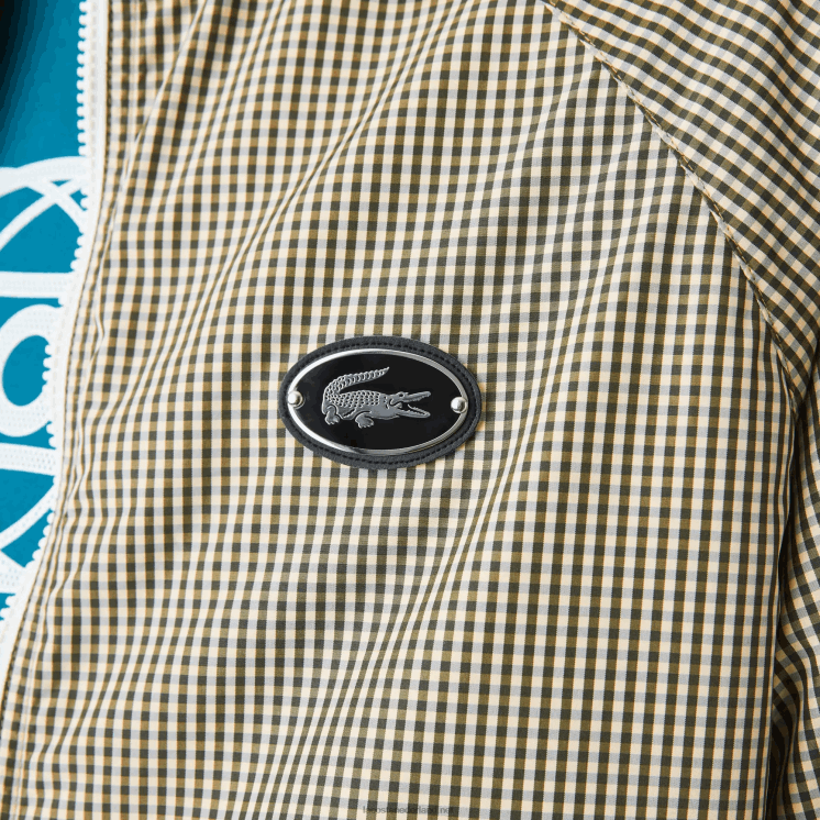 Lacoste geruit jack van keperstof met capuchon 0828H1232 beige marine wit kaki groen 87e Heren