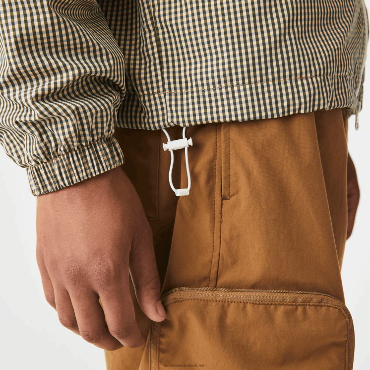 Lacoste geruit jack van keperstof met capuchon 0828H1232 beige marine wit kaki groen 87e Heren