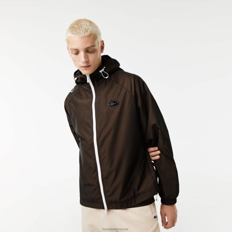 Lacoste geruit jack van keperstof met capuchon 0828H1233 zwart bruin marine kaki groen txj Heren