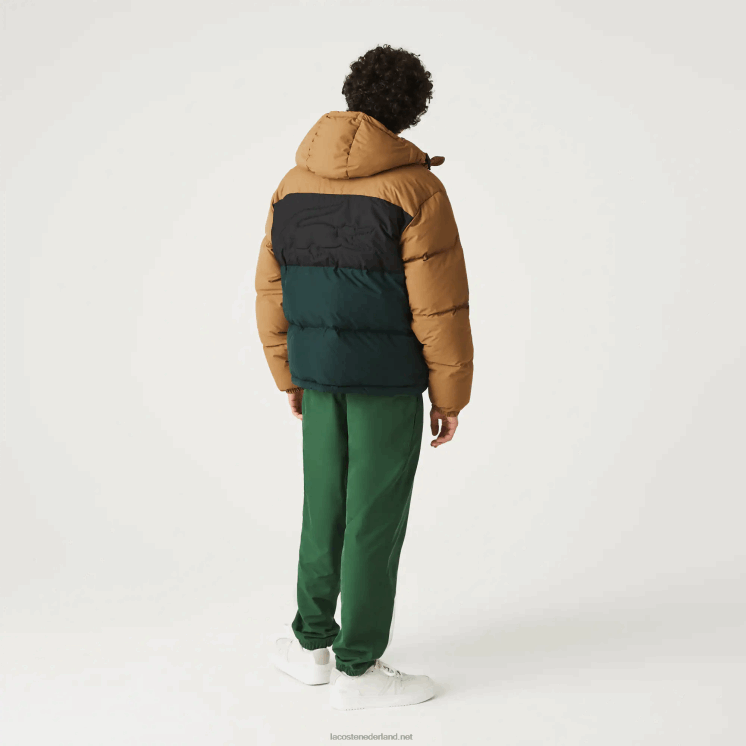 Lacoste gewatteerde waterafstotende colorblock jas 0828H1227 bruin zwart groen tpv Heren