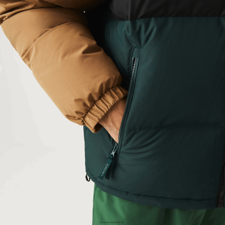 Lacoste gewatteerde waterafstotende colorblock jas 0828H1227 bruin zwart groen tpv Heren