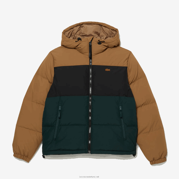Lacoste gewatteerde waterafstotende colorblock jas 0828H1227 bruin zwart groen tpv Heren