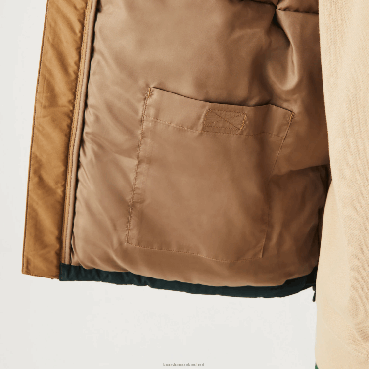 Lacoste gewatteerde waterafstotende colorblock jas 0828H1227 bruin zwart groen tpv Heren