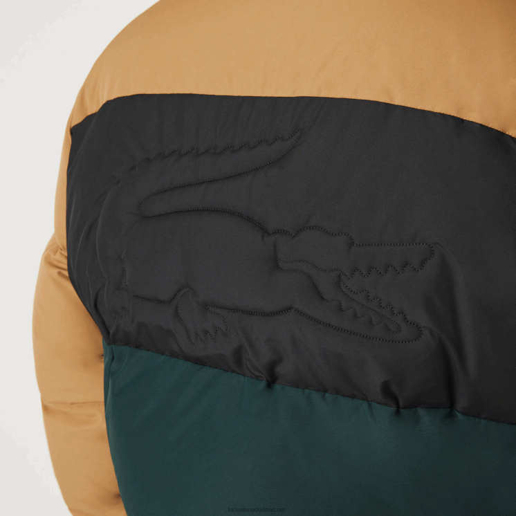 Lacoste gewatteerde waterafstotende colorblock jas 0828H1227 bruin zwart groen tpv Heren