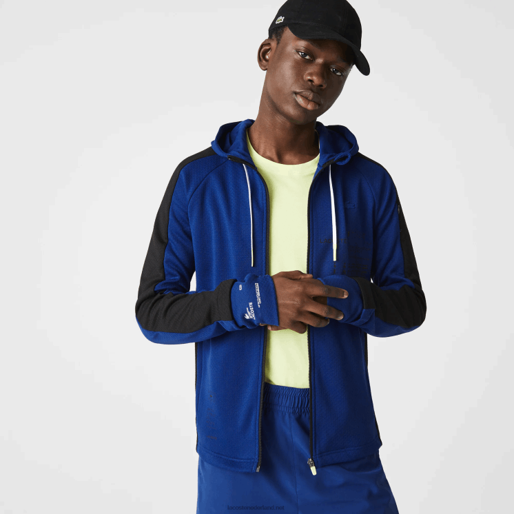 Lacoste jack met contrasterende sportband en capuchon 0828H1191 blauw zwart wit pwh Heren