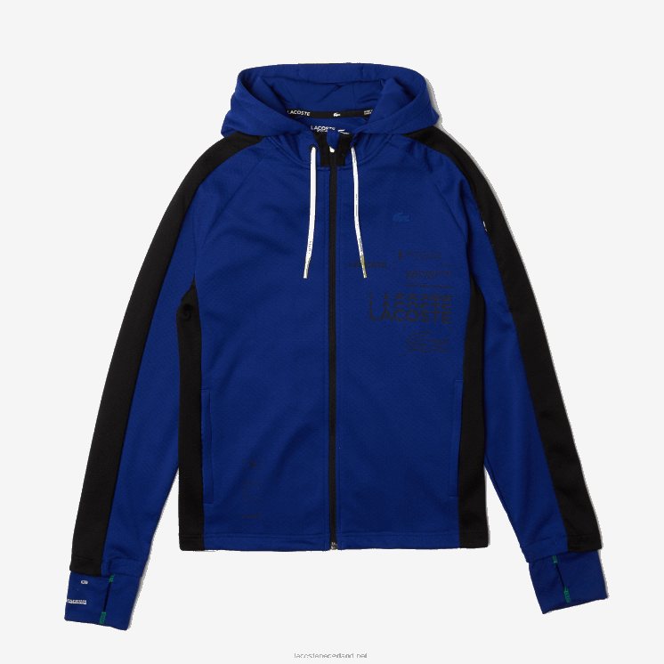 Lacoste jack met contrasterende sportband en capuchon 0828H1191 blauw zwart wit pwh Heren