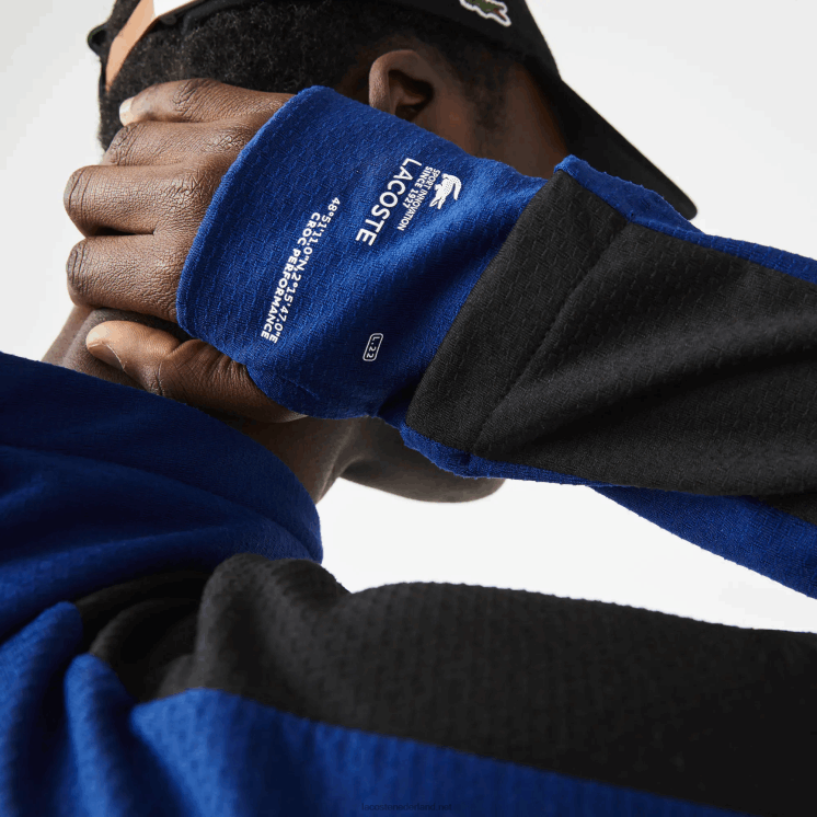 Lacoste jack met contrasterende sportband en capuchon 0828H1191 blauw zwart wit pwh Heren