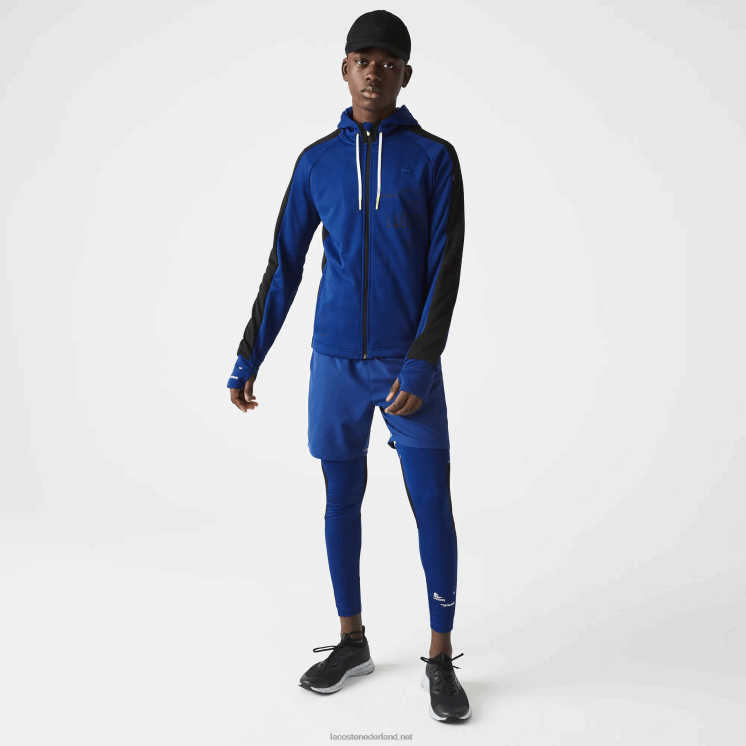 Lacoste jack met contrasterende sportband en capuchon 0828H1191 blauw zwart wit pwh Heren