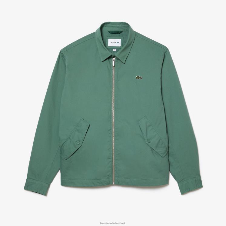 Lacoste korte jas van gabardine van biologisch katoen met ritssluiting 0828H406 kaki groen kx5 Heren