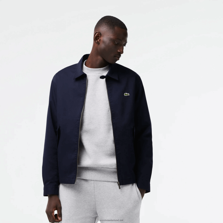 Lacoste korte jas van gabardine van biologisch katoen met ritssluiting 0828H407 marineblauw 166 Heren