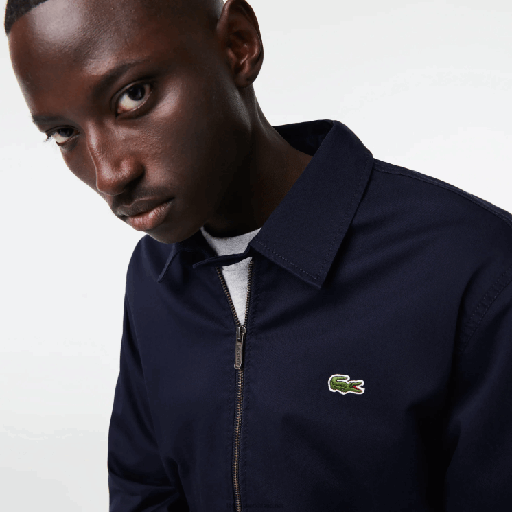 Lacoste korte jas van gabardine van biologisch katoen met ritssluiting 0828H407 marineblauw 166 Heren