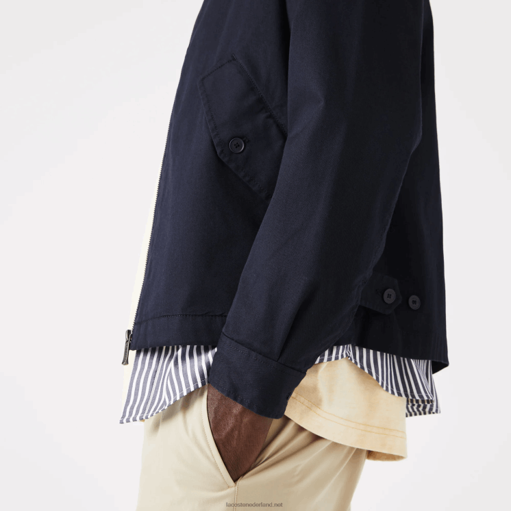 Lacoste korte jas van gabardine van biologisch katoen met ritssluiting 0828H407 marineblauw 166 Heren