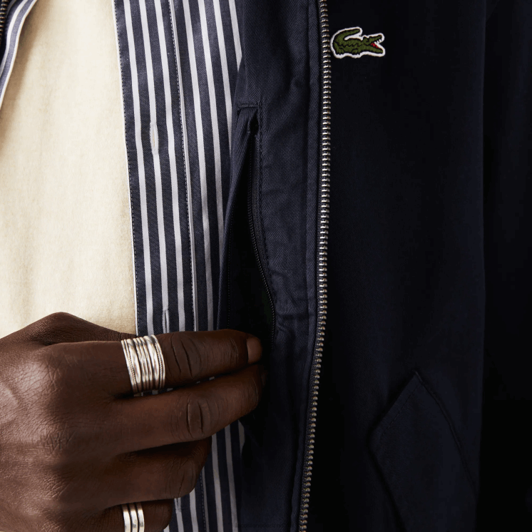 Lacoste korte jas van gabardine van biologisch katoen met ritssluiting 0828H407 marineblauw 166 Heren
