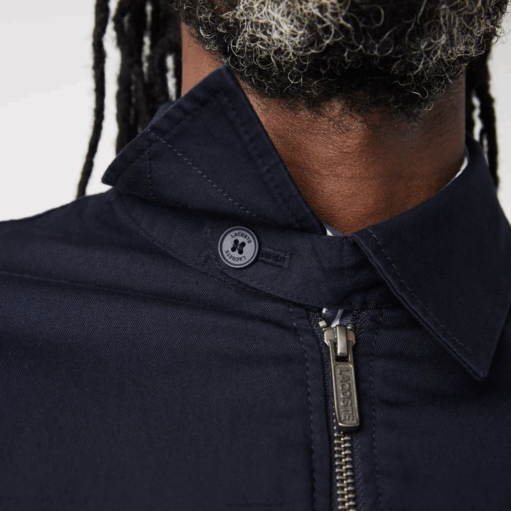 Lacoste korte jas van gabardine van biologisch katoen met ritssluiting 0828H407 marineblauw 166 Heren