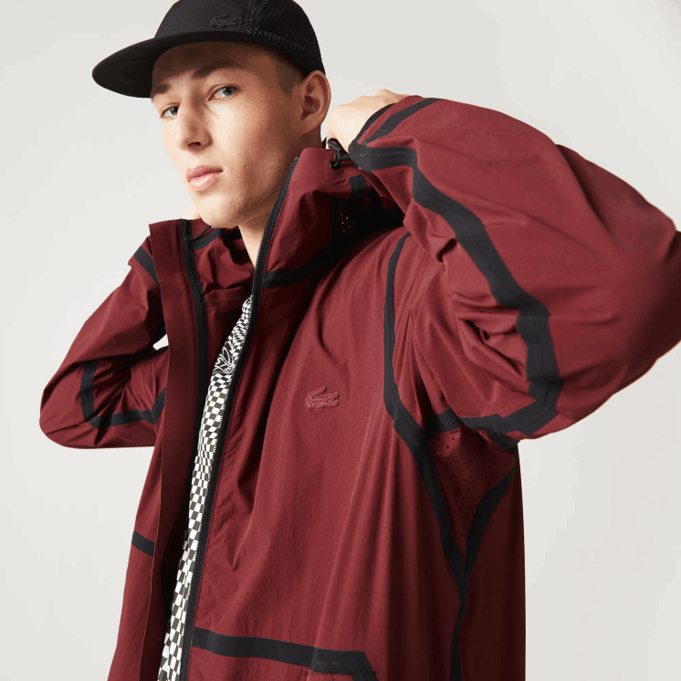 Lacoste licht jack met capuchon en letters 0828H1283 bordeaux zs1 Heren