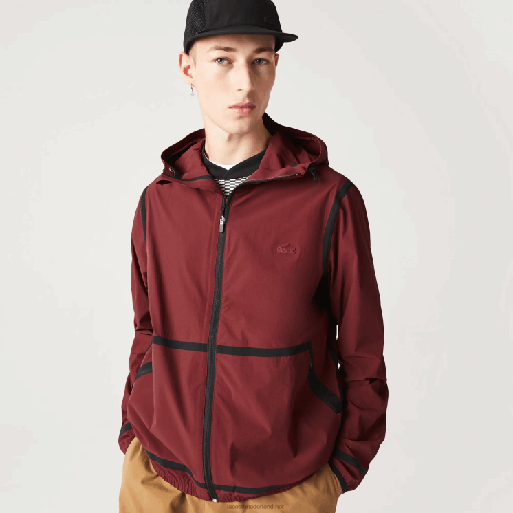 Lacoste licht jack met capuchon en letters 0828H1283 bordeaux zs1 Heren