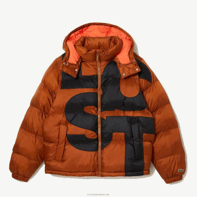 Lacoste oversized waterafstotend jack met merknaam 0828H1235 bruin zwart 7sp Heren