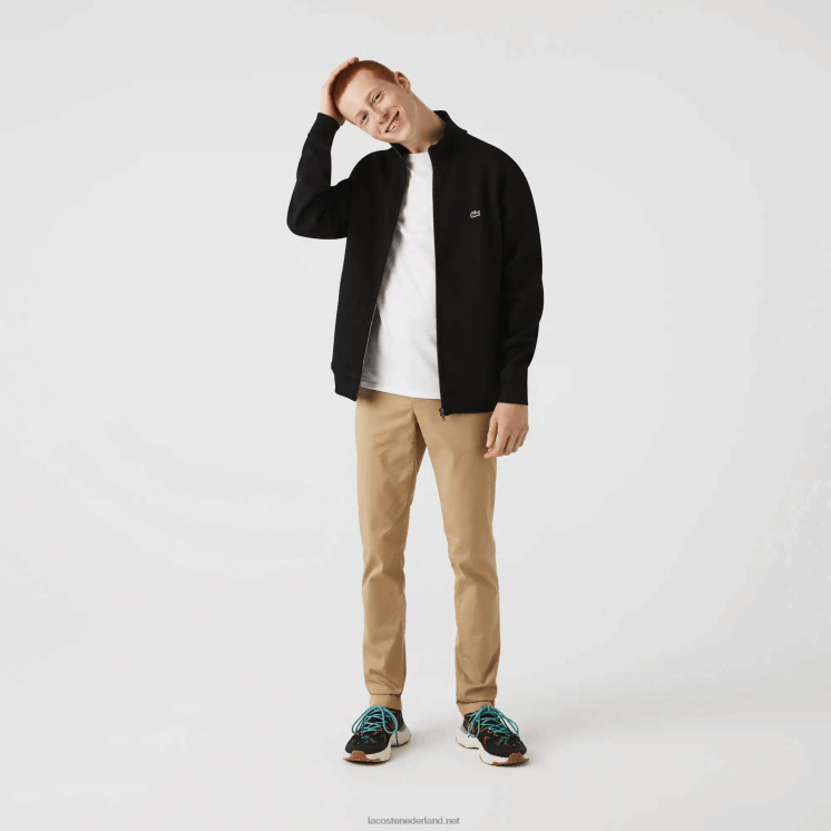Lacoste pique fleece jack met opstaande kraag en ritssluiting 0828H1034 zwart 031 Heren