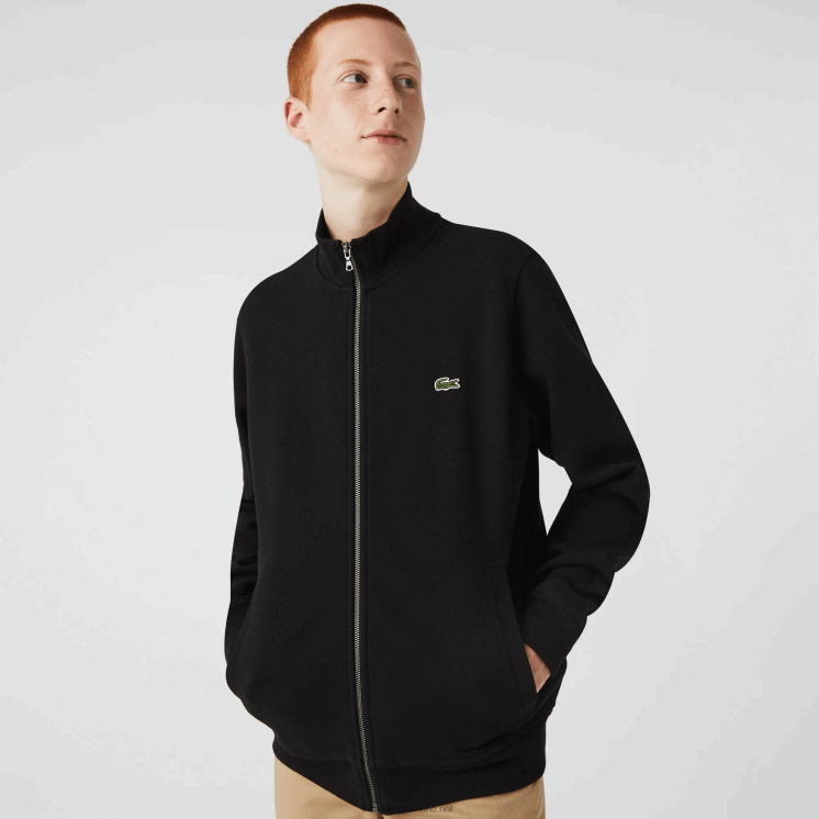 Lacoste pique fleece jack met opstaande kraag en ritssluiting 0828H1034 zwart 031 Heren